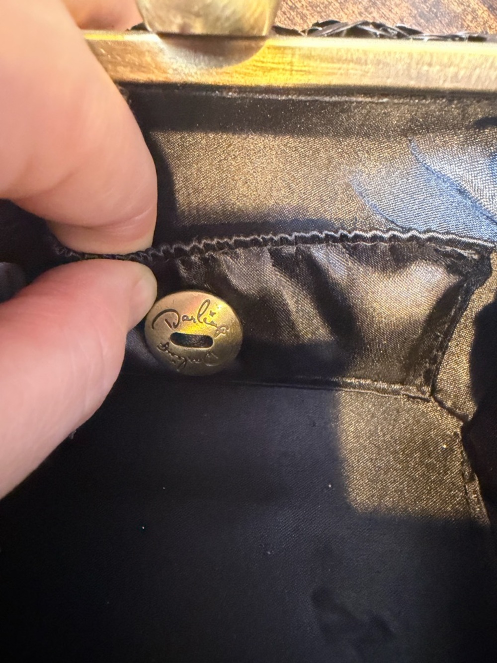 Darling Vintage Sequin Embellished Black Evening Clutch with Gold/Bronze Chain - Picture 12 of 12